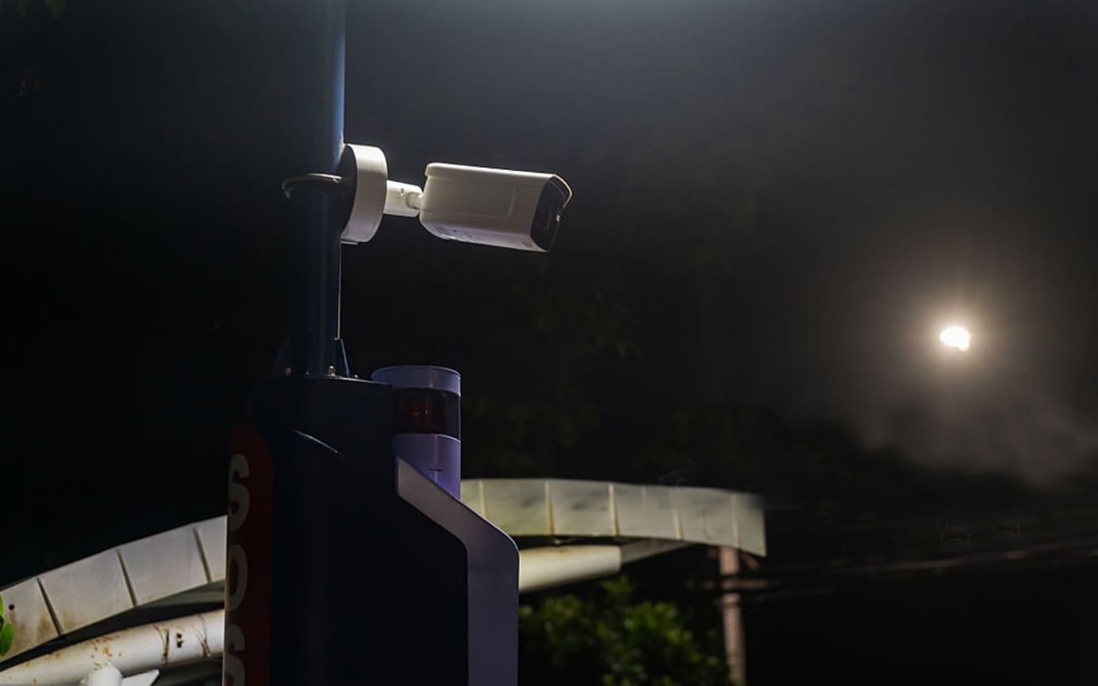 Installed security camera system at night