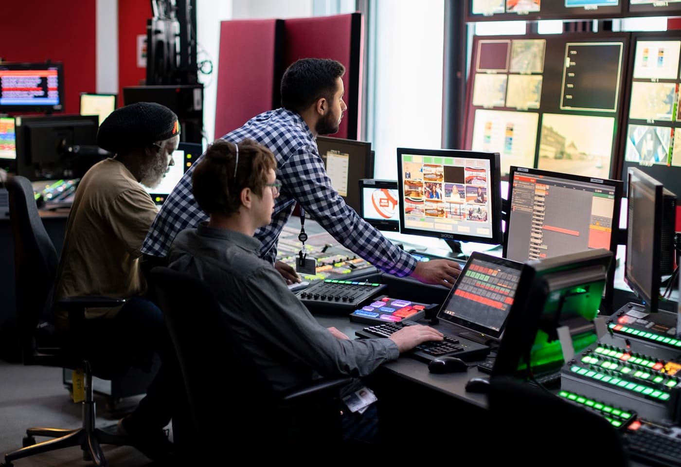 Security team monitoring camera feeds